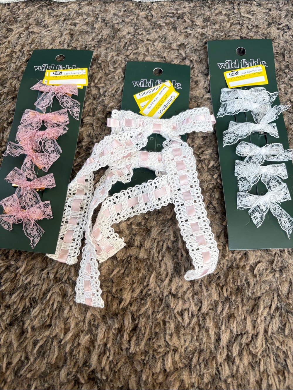 wild fable Pink and White Lace Bow Hair Clips Set